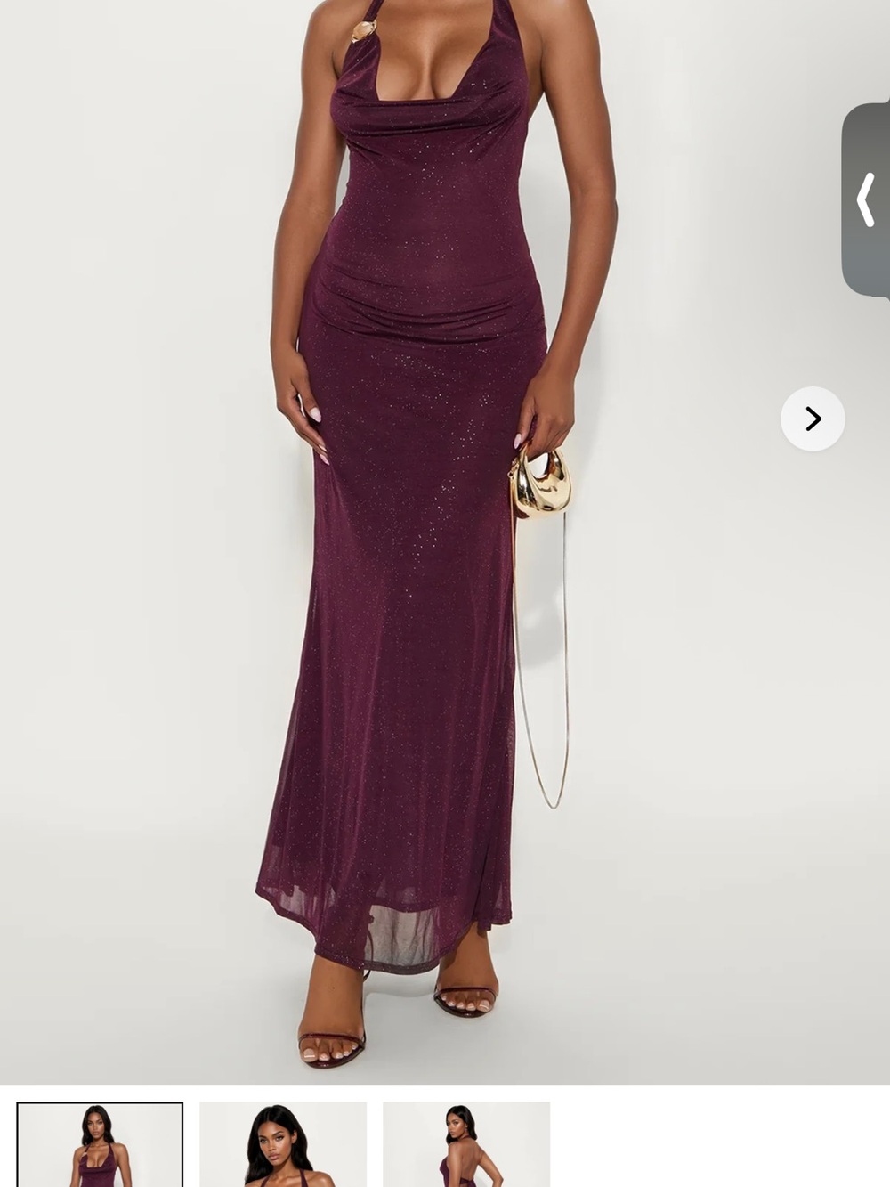 Fashion Nova Wine Glitter Halter Maxi Dress